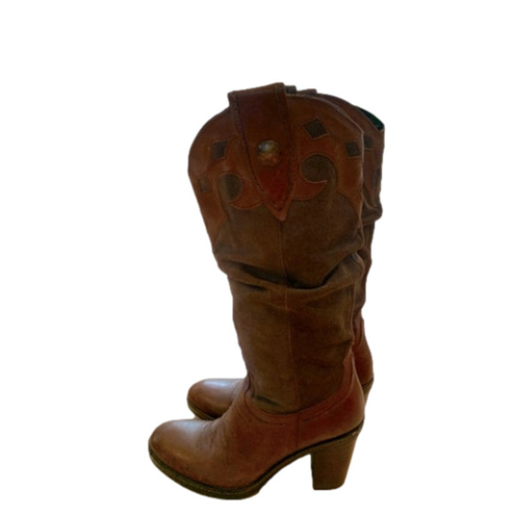 Vtg Italian ALTO GRADIMENTO Womens Brown Suede leather Cowboy boots - Picture 4 of 17